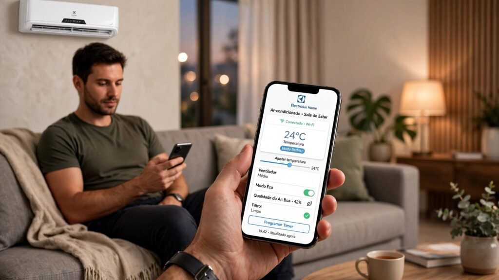 Controle do Ar-Condicionado Electrolux Inverter 12.000 BTUs via aplicativo Wi-Fi no smartphone