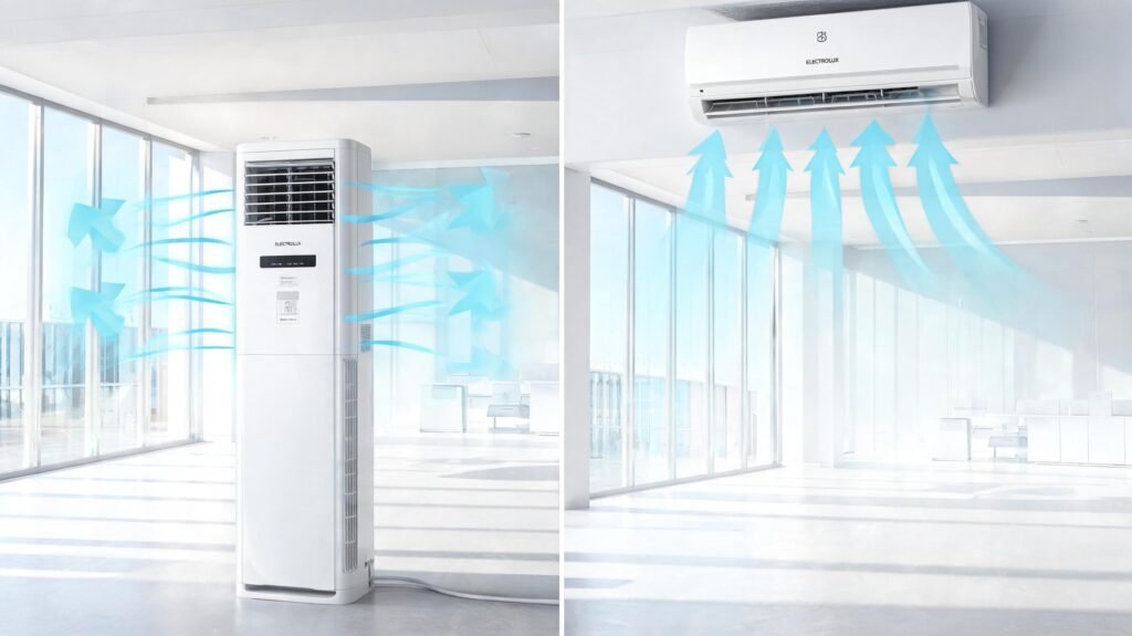 Instalação versátil piso ou teto do Ar-Condicionado Electrolux Inverter 60.000 BTUs DI60F em ambiente comercial