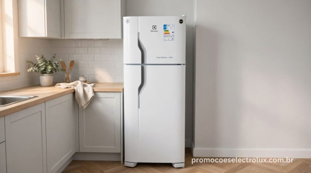 Geladeira Electrolux Cycle Defrost DC35A 260L Branca em cozinha compacta moderna