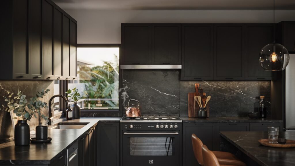 Fogão Electrolux FE4CP Preto integrado a uma cozinha contemporânea moderna