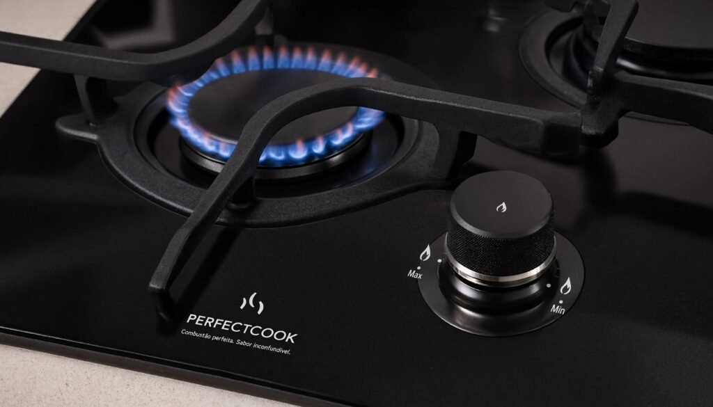 Detalhe da tecnologia PerfectCook do Fogão Electrolux FE4CP com controle preciso da chama