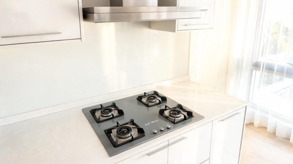 Cozinha planejada de alto padrão com Fogão de Embutir Electrolux FE4EG Cinza integrado