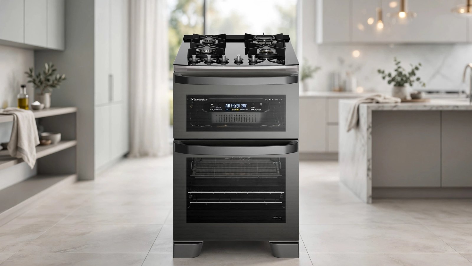 Fogão Electrolux 5 Bocas Expert FE5AD Cinza com Duplo Forno e Função Air Fryer - Imagem de destaque