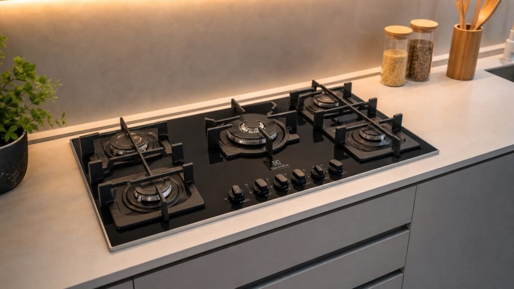 Fogão de Embutir Electrolux 5 Bocas FE5EB instalado em cozinha planejada moderna