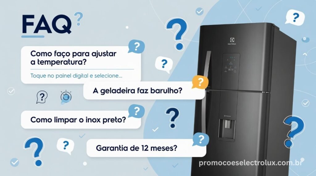 Dúvidas frequentes sobre a Geladeira Electrolux Frost Free Inverter IB6B Black Inox