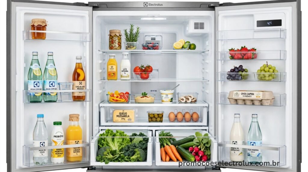 Interior organizado da Geladeira Electrolux IF41B com prateleiras e compartimentos bem distribuídos