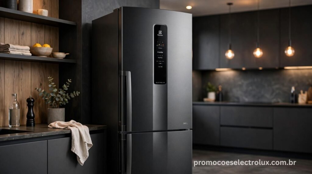 Geladeira Electrolux Frost Free IF41B 380L Black Inox Look em cozinha moderna