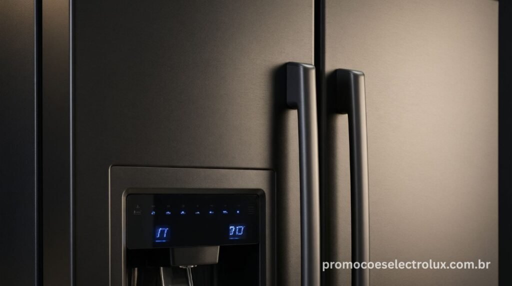 Detalhe do acabamento Black Inox Look da Geladeira Electrolux Multidoor IM8B