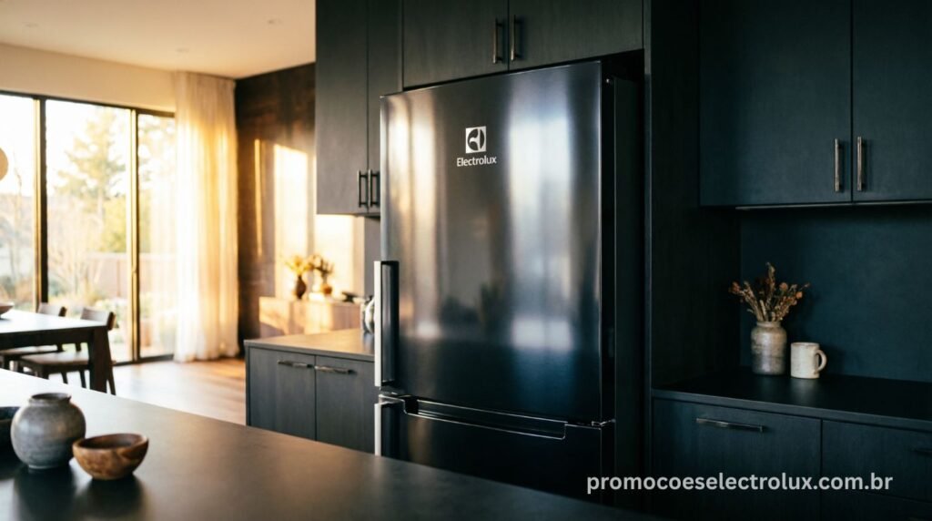 Geladeira Electrolux IT70B Black Inox Look integrada a uma cozinha contemporânea moderna