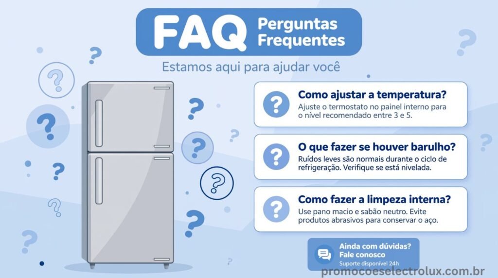Dúvidas frequentes sobre a Geladeira Electrolux Frost Free Inverter IT70S 480L Inox