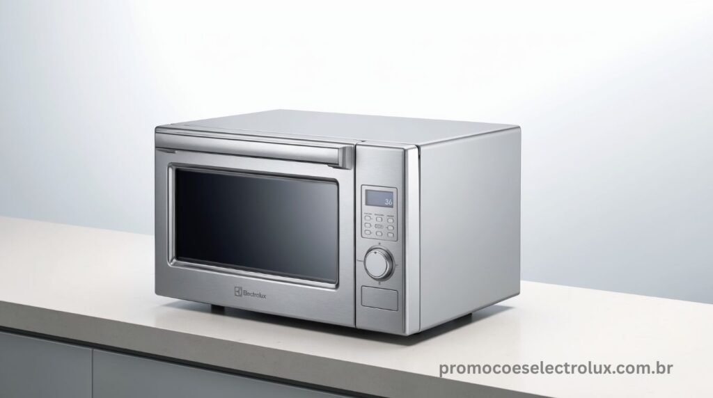 Micro-ondas de Bancada Electrolux Efficient ME36S 36L Prata sobre bancada de cozinha moderna