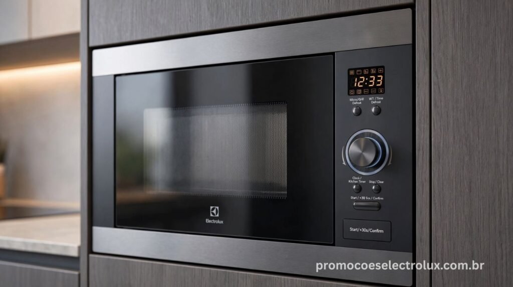 Detalhe da instalação do Micro-ondas de Embutir Electrolux ME3BC em armário de cozinha planejada