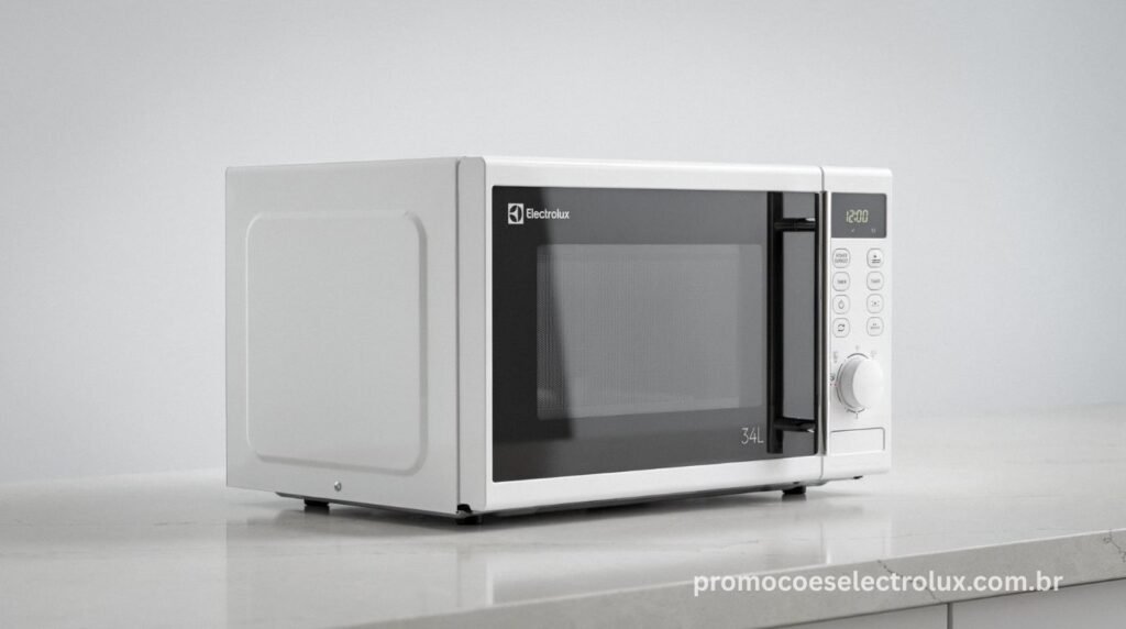 Micro-ondas Electrolux MEO44 34L Branco sobre bancada de cozinha moderna