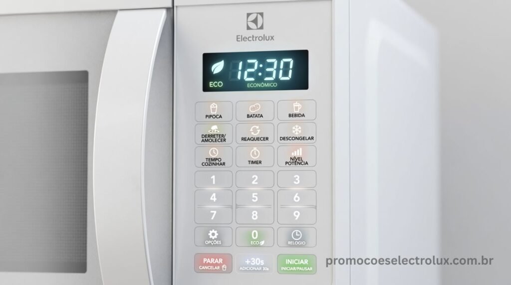 Painel integrado e display econômico do Micro-ondas Electrolux MI41T