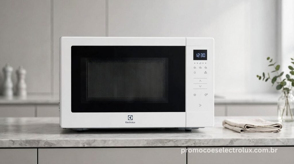 Micro-ondas Electrolux MI41T 31L Branco com Painel Integrado sobre bancada de cozinha moderna