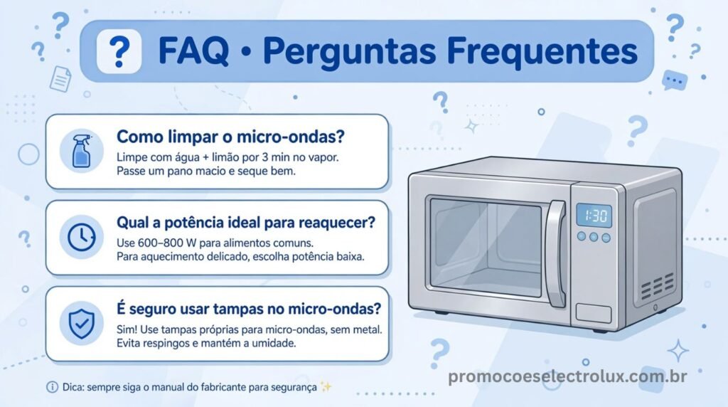 Dúvidas frequentes sobre o Micro-ondas Electrolux MT30S Prata