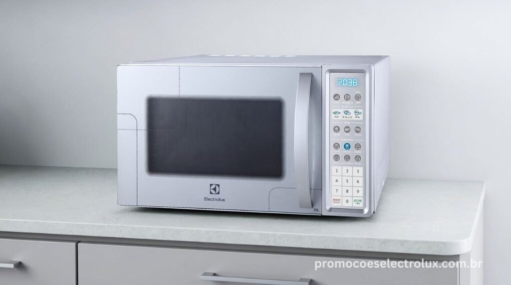 Micro-ondas Electrolux MT30S 20L Prata sobre bancada de cozinha moderna