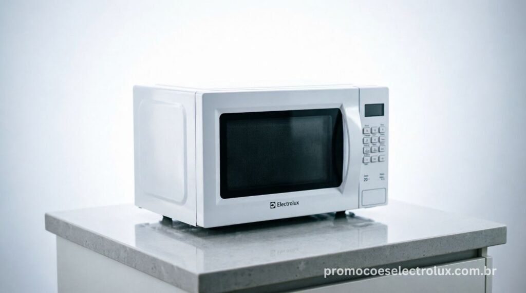 Micro-ondas Electrolux MTO30 20L com Função Tira Odor sobre bancada de cozinha compacta