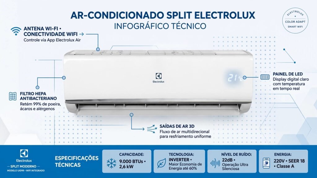 Especificações técnicas do Ar-Condicionado Electrolux Split 9.000 BTUs YI09F/YE09F