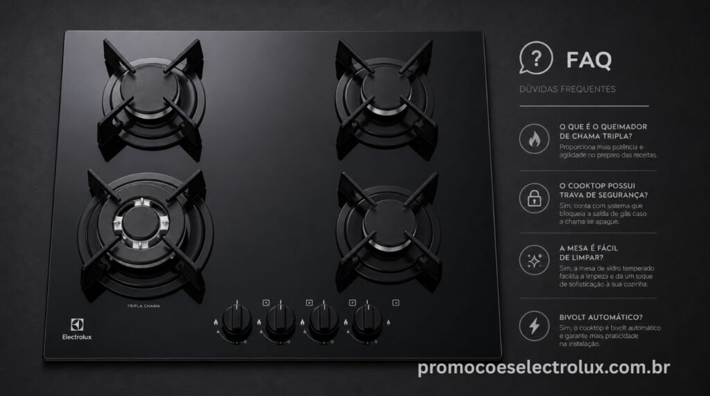 Perguntas frequentes sobre o Fogão Electrolux FE4GB Efficient 4 Bocas Tripla Chama