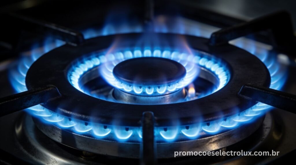 Tecnologia Tripla Chama do Fogão Electrolux FE4GB com três anéis concêntricos de chama