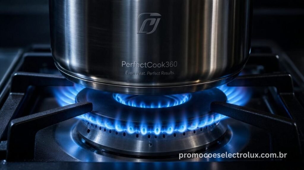Tecnologia PerfectCook360 do Fogão Electrolux FE5DC distribuindo calor de forma uniforme
