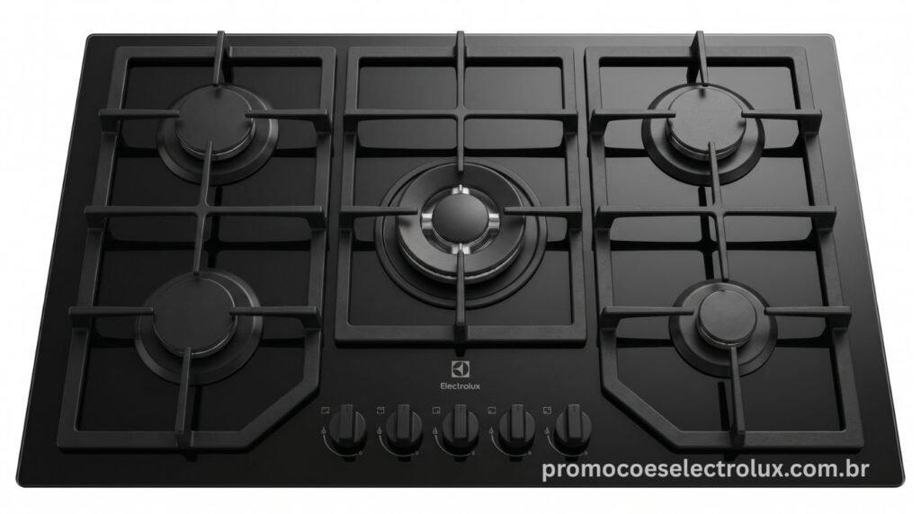 Mesa de vidro temperado preto e 5 bocas do Fogão Electrolux FE5GB Efficient