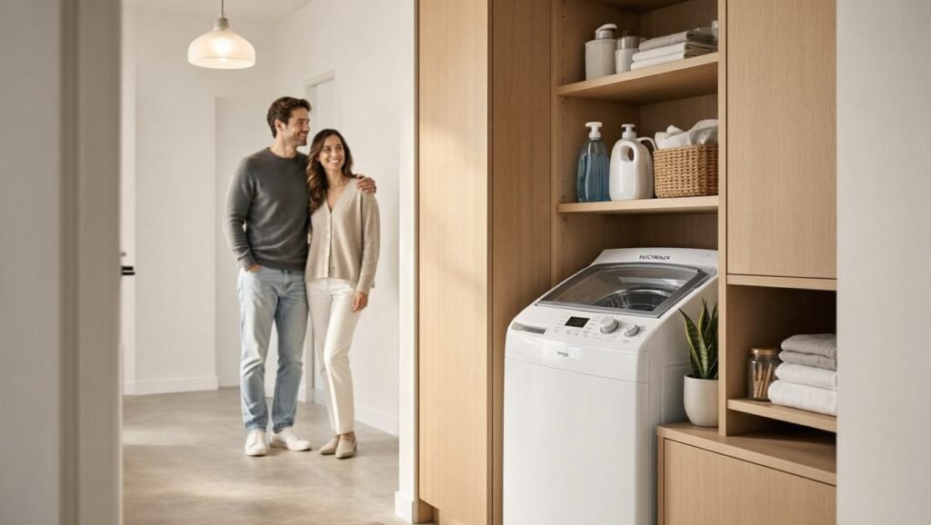 Máquina de Lavar Electrolux 9kg Efficient Care LED09 instalada em apartamento pequeno