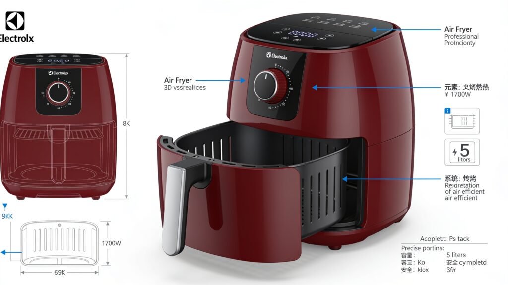 Especificações técnicas da Fritadeira Elétrica Electrolux Air Fryer 5L Vermelho Escuro 1700W EAF51