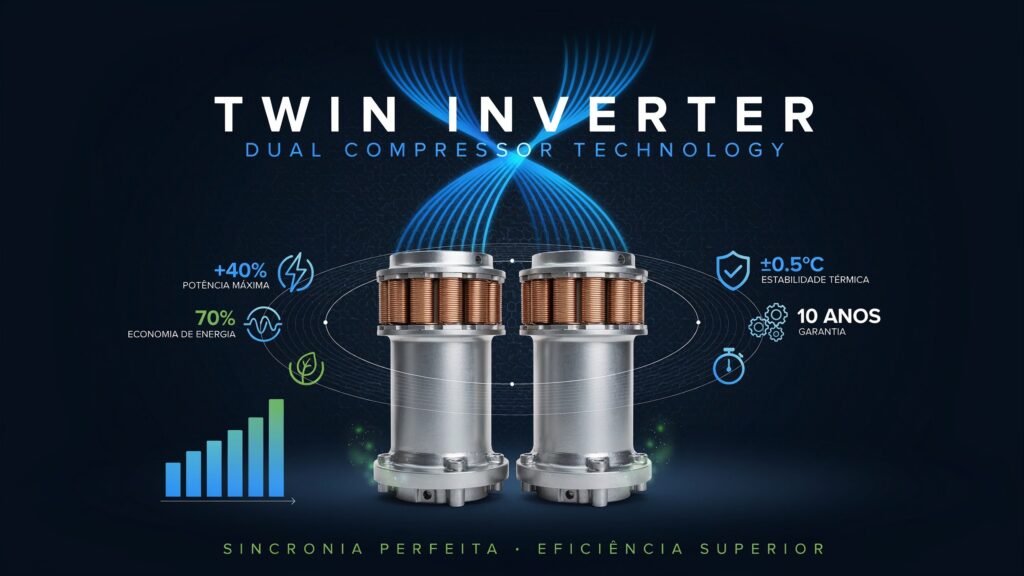 Tecnologia Twin Inverter de duplo compressor do Ar-Condicionado Electrolux Cassete 48.000 BTUs KI48F