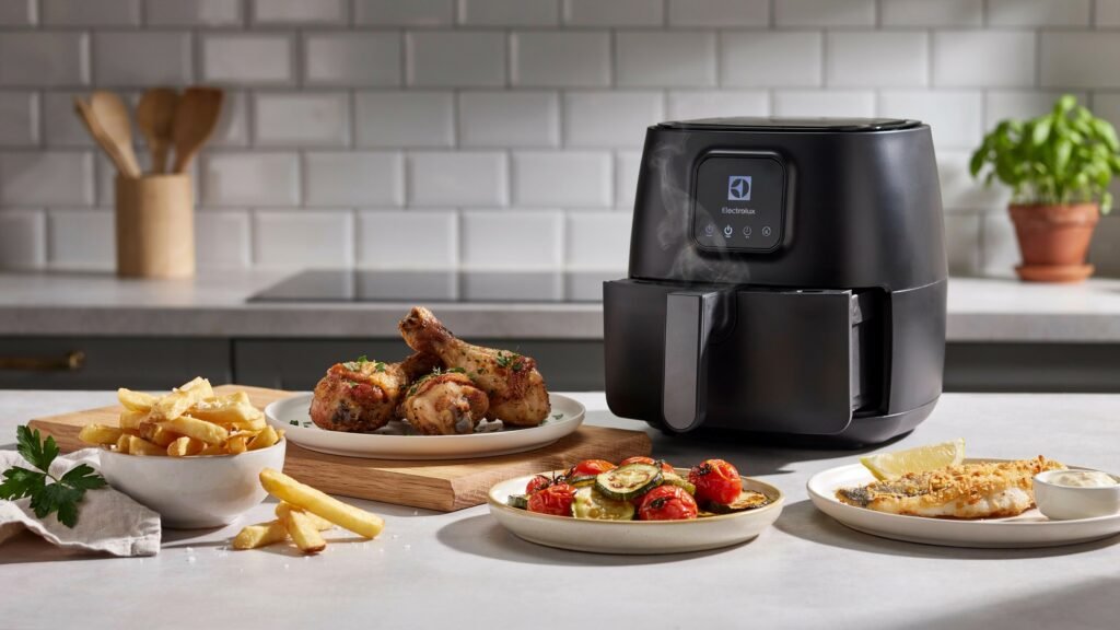 Alimentos crocantes e saudáveis preparados na Fritadeira Electrolux Air Fryer 4 Litros EAF30