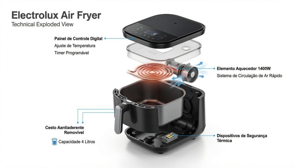 Especificações técnicas da Fritadeira Electrolux Air Fryer 4 Litros 1400W EAF30