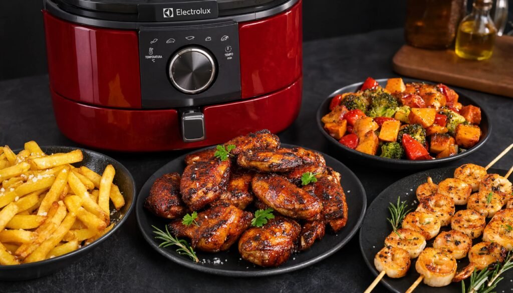 Alimentos crocantes e saborosos preparados na Fritadeira Elétrica Electrolux Air Fryer 5L EAF51