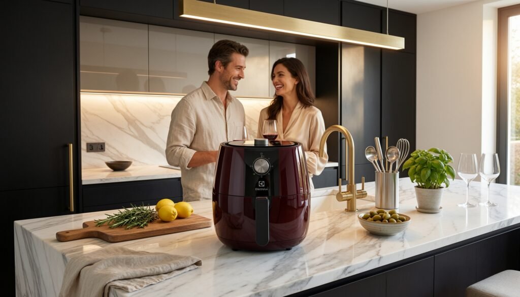 Fritadeira Elétrica Electrolux Air Fryer 5L Vermelho Escuro EAF51 se destacando na cozinha moderna