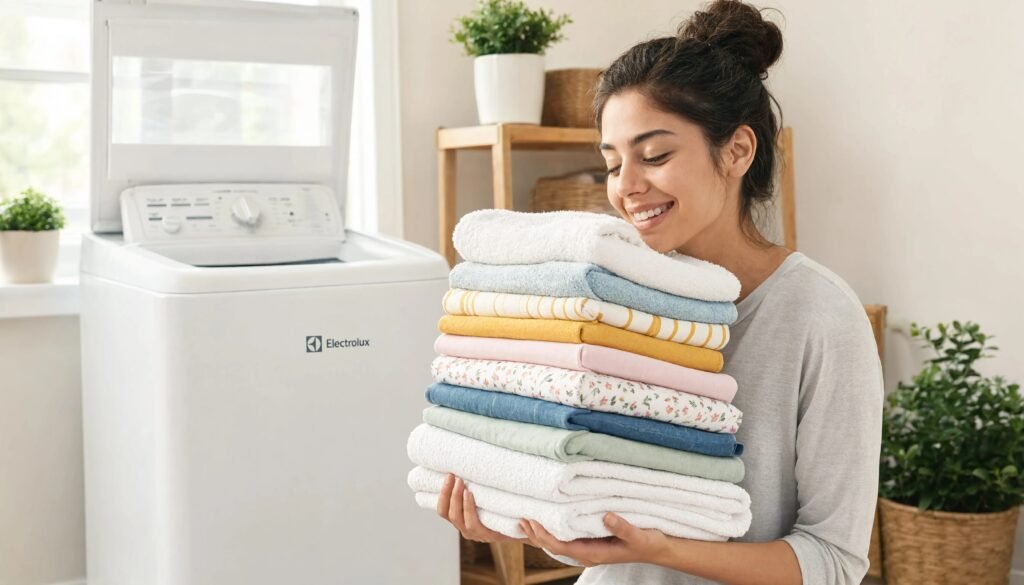 Roupas limpas e bem cuidadas após lavagem na Máquina de Lavar Electrolux 13kg Essential Care LED13