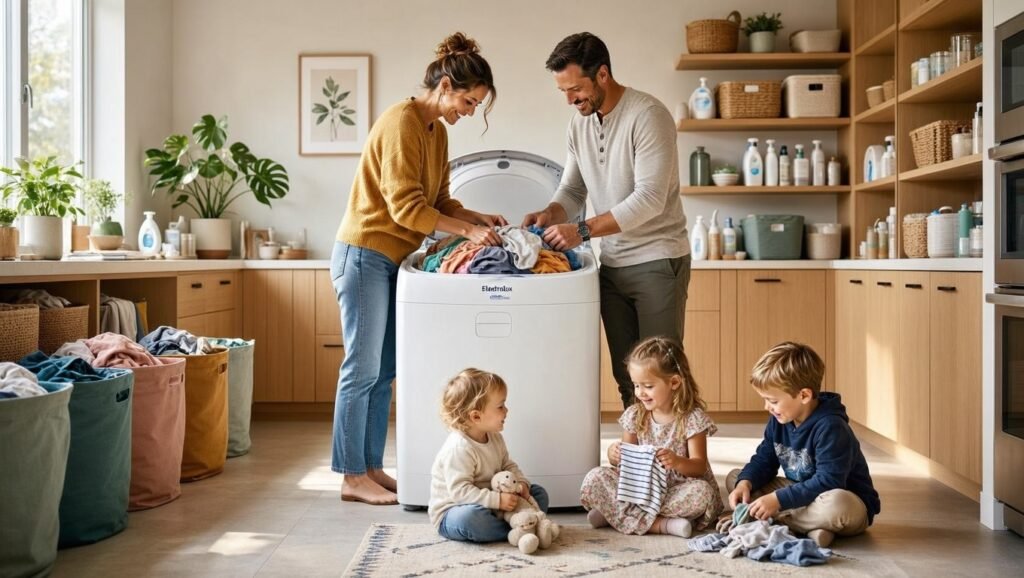 Máquina de Lavar Electrolux 14,5kg Efficient LEE15 sendo utilizada por família de 4 a 5 pessoas