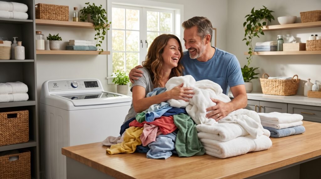 Roupas limpas e bem cuidadas após lavagem eficiente na Máquina de Lavar Electrolux 14,5kg Efficient LEE15