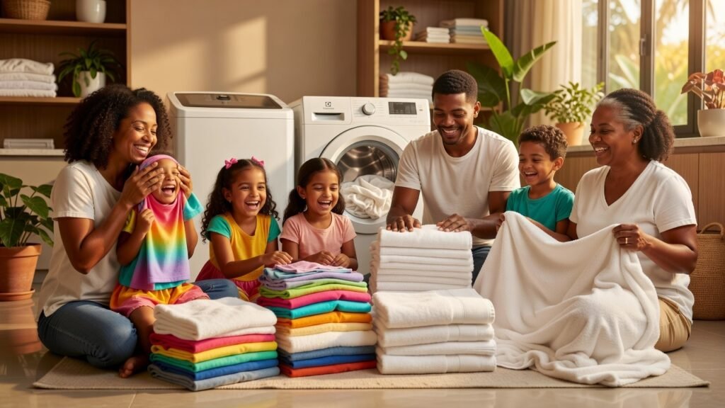 Roupas de toda a família limpas e bem cuidadas após lavagem na Máquina de Lavar Electrolux 18kg Efficient LEE18
