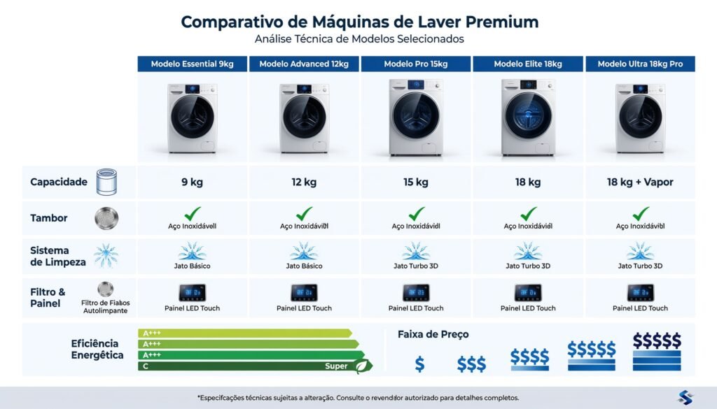 Tabela comparativa de todos os modelos de Máquinas de Lavar Electrolux